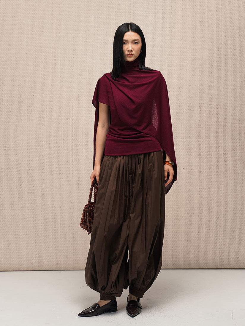 Red Asymmetrical Scarf Top