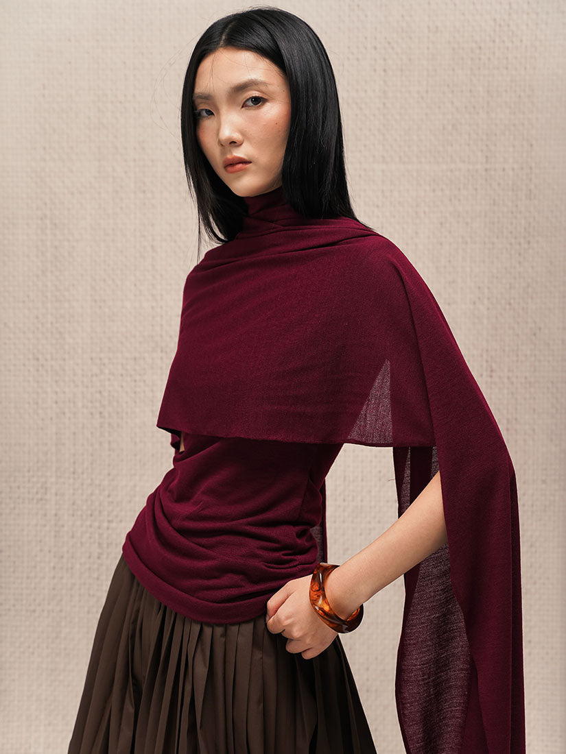 Red Asymmetrical Scarf Top