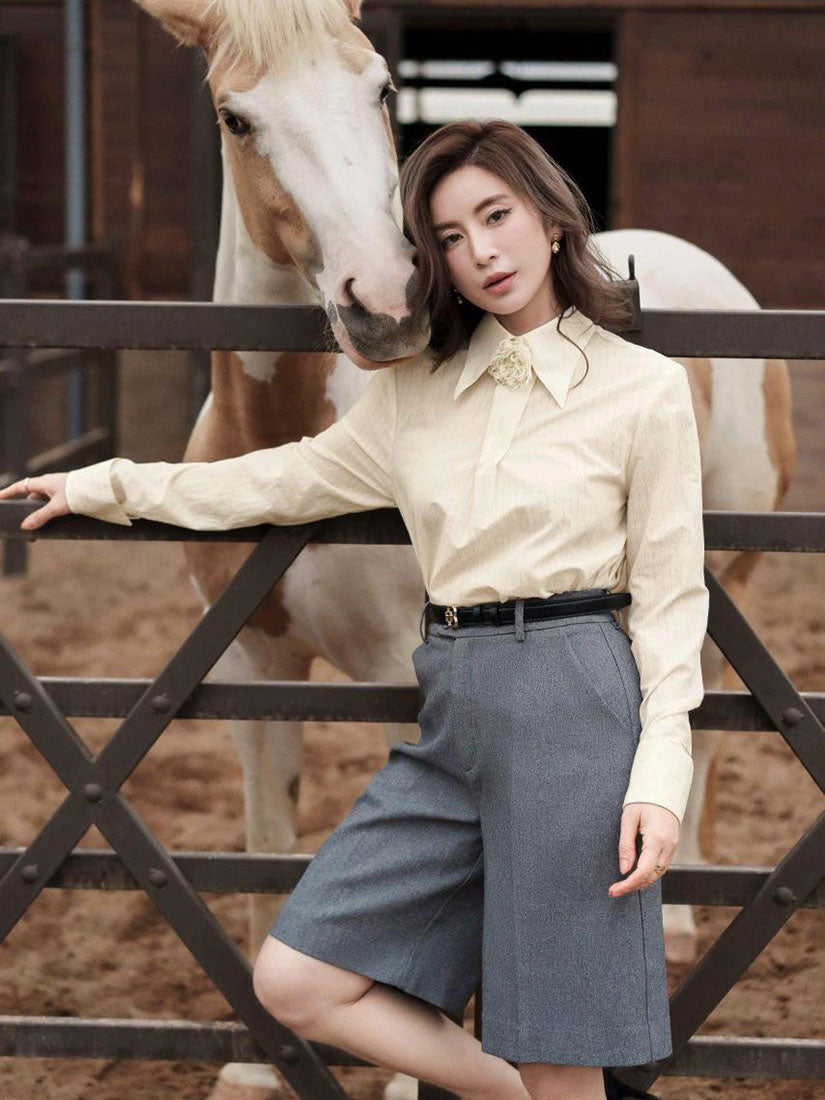 Pointed Collar Striped Shirt
