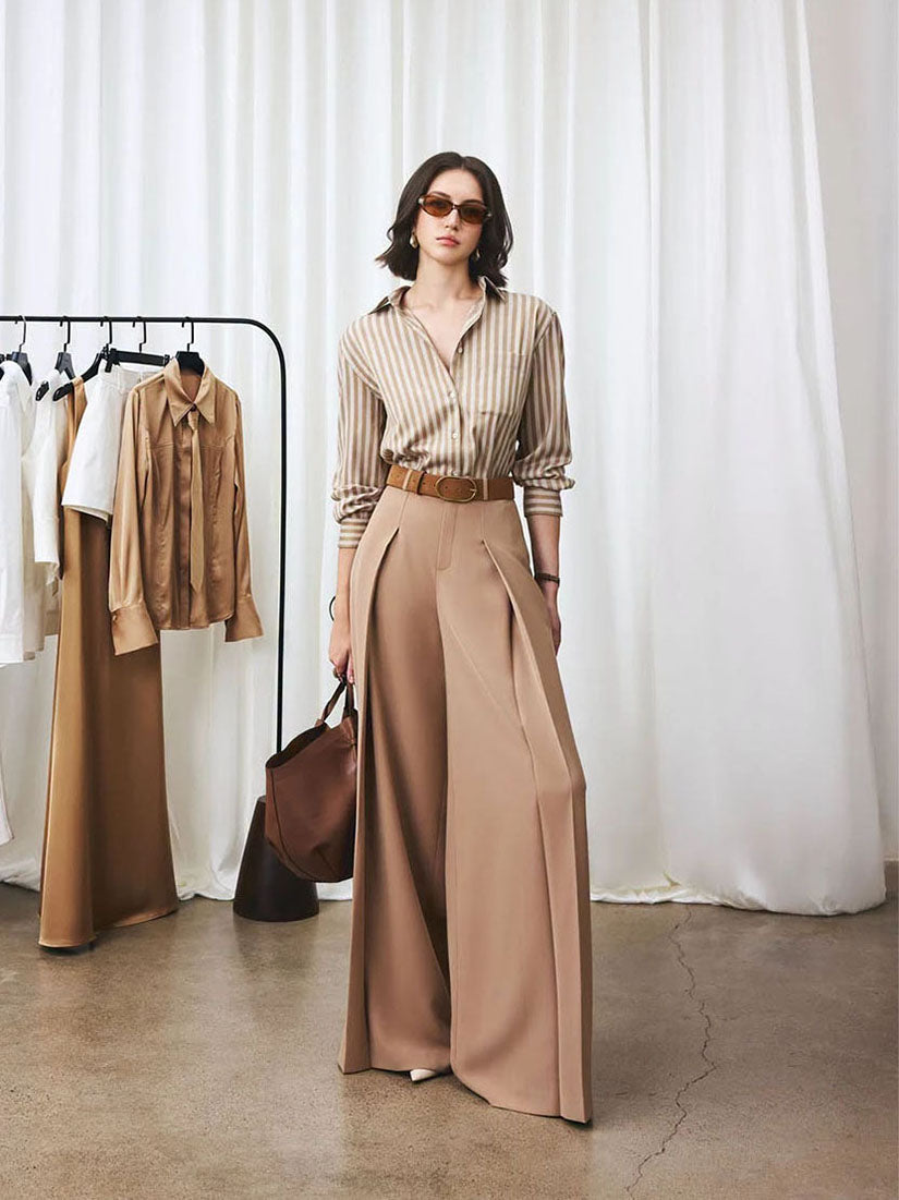 Basic Oversized Shirt - Beige Stripe