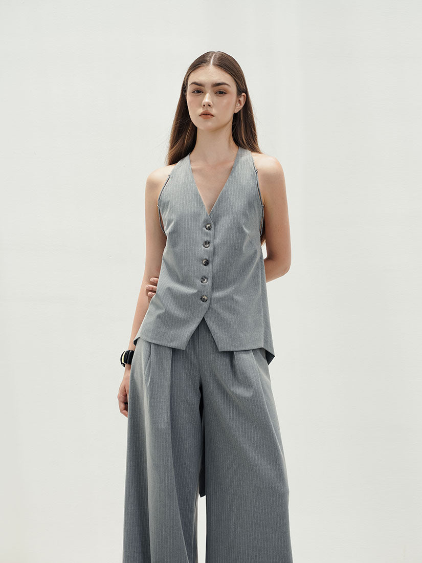 Tail Back Halter Waistcoat - Grey