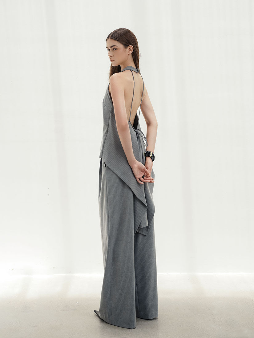 Tail Back Halter Waistcoat - Grey