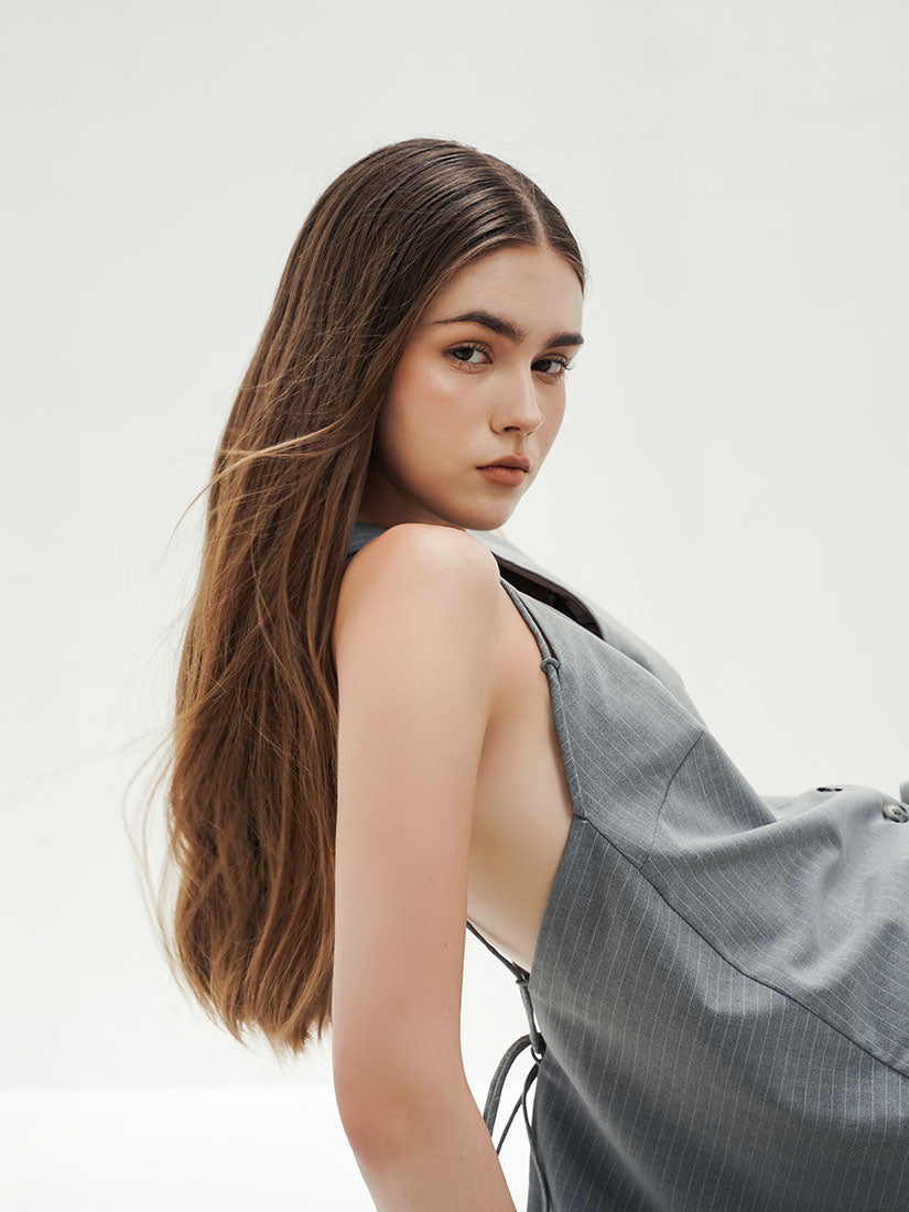 Tail Back Halter Waistcoat - Grey