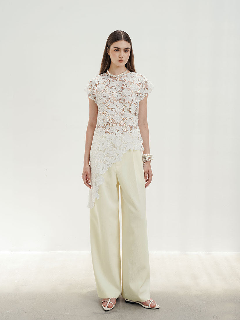 Asymmetric Floral Top - White