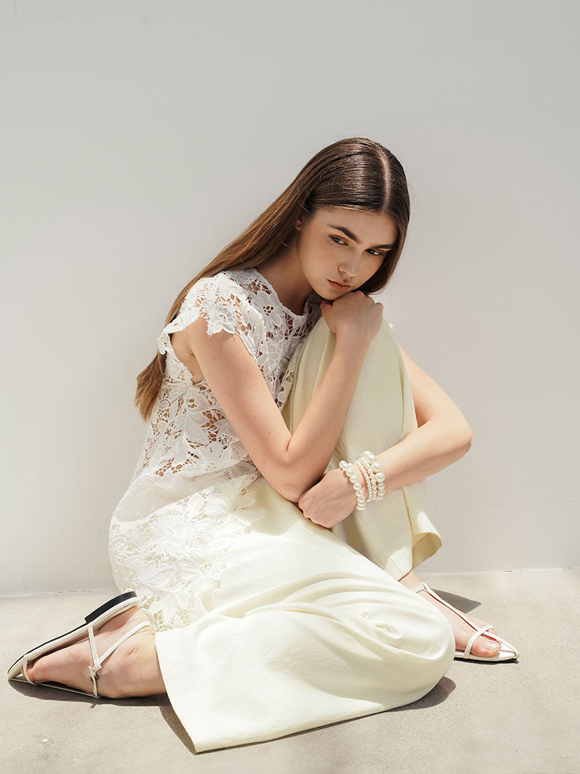 Asymmetric Floral Top - White
