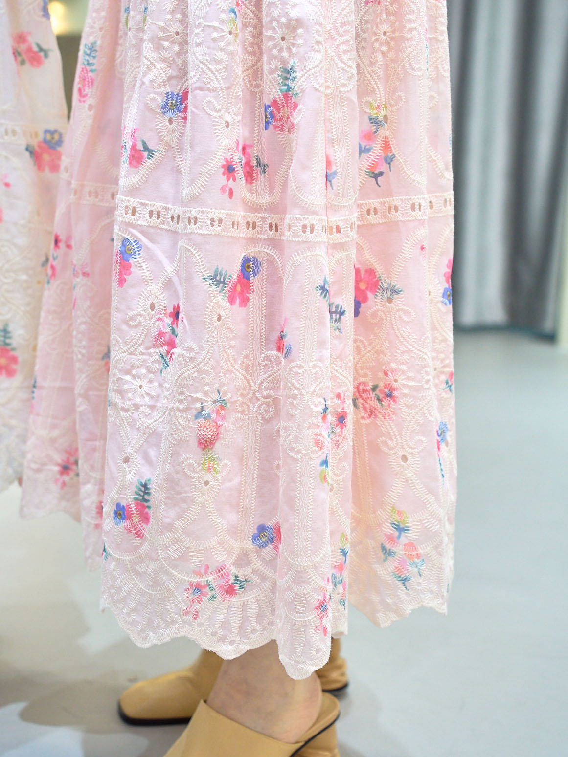 Floral Perforated Spaghetti Strap Dress - Pink