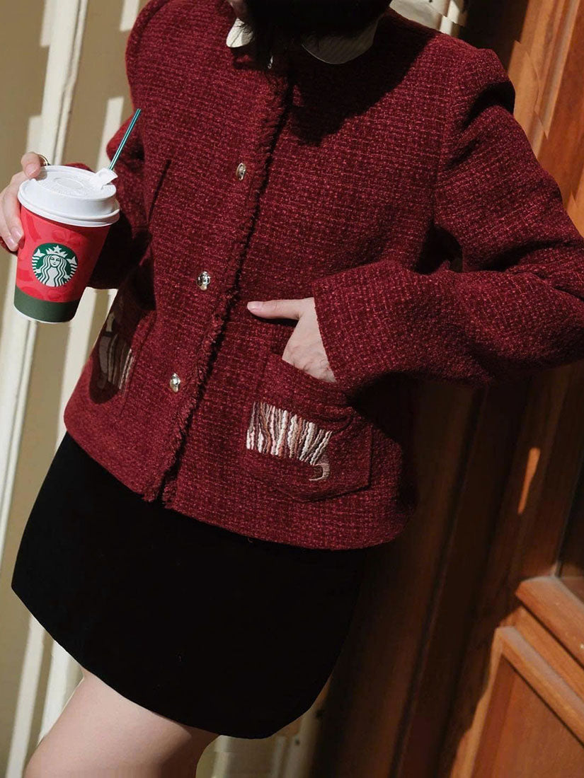 Dachshund Embroidered Tweed Jacket With Shirt Collar