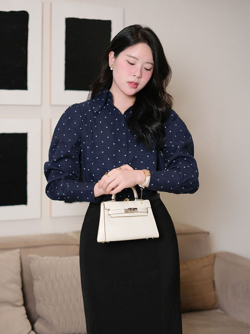 Navy Vintage Polka Dot Shirt
