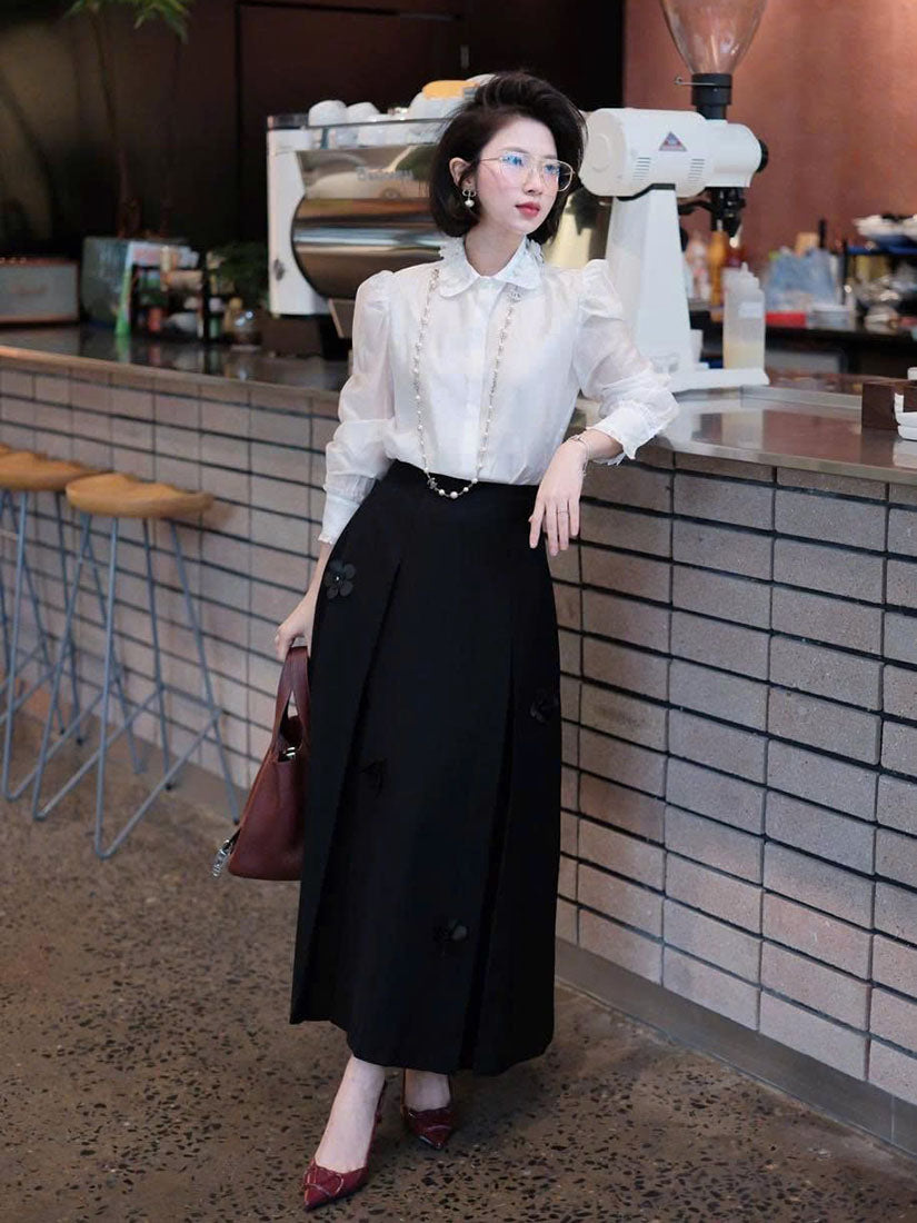 Floral Embellished Pleated Maxi Skirt