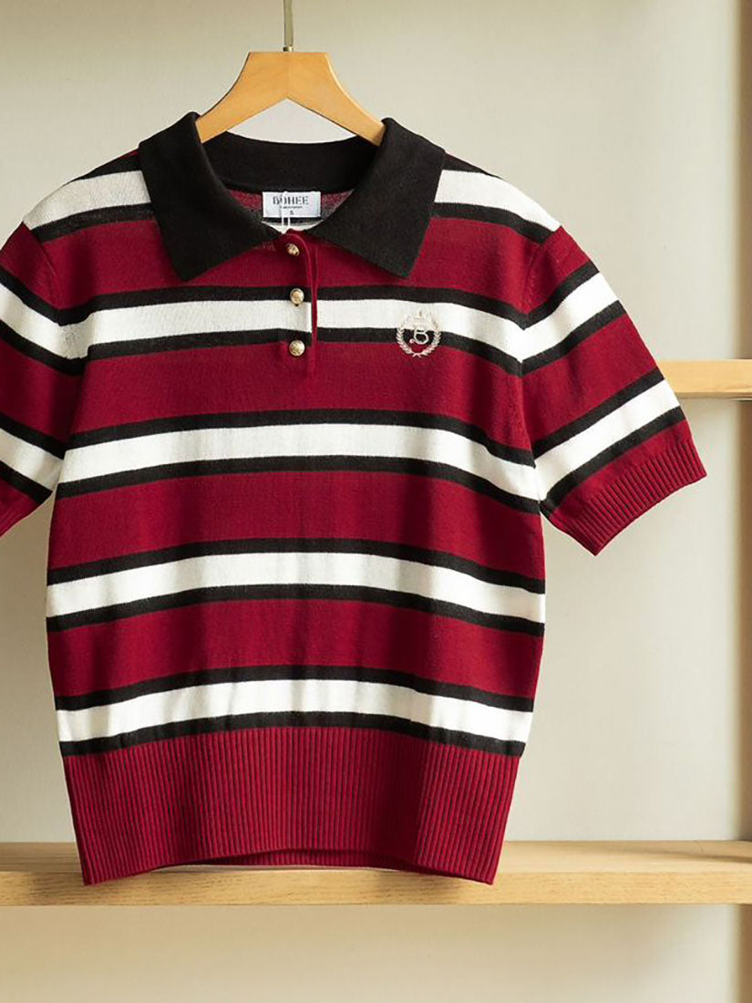 Striped Polo Neck Sweater