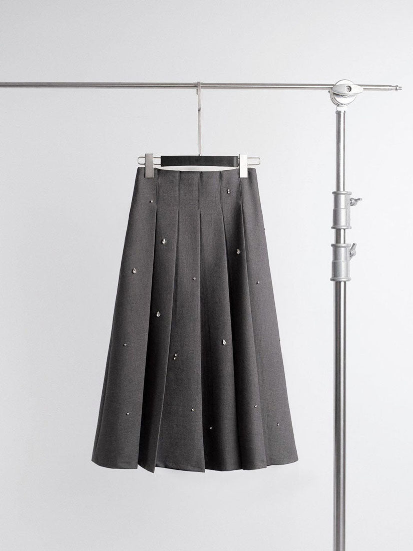 Rhinestones Pleated Maxi Skirt