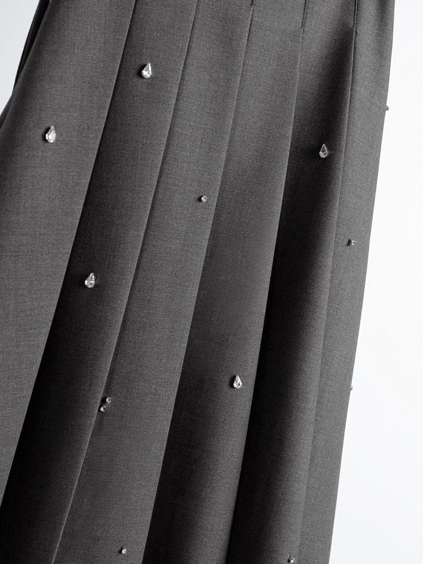 Rhinestones Pleated Maxi Skirt