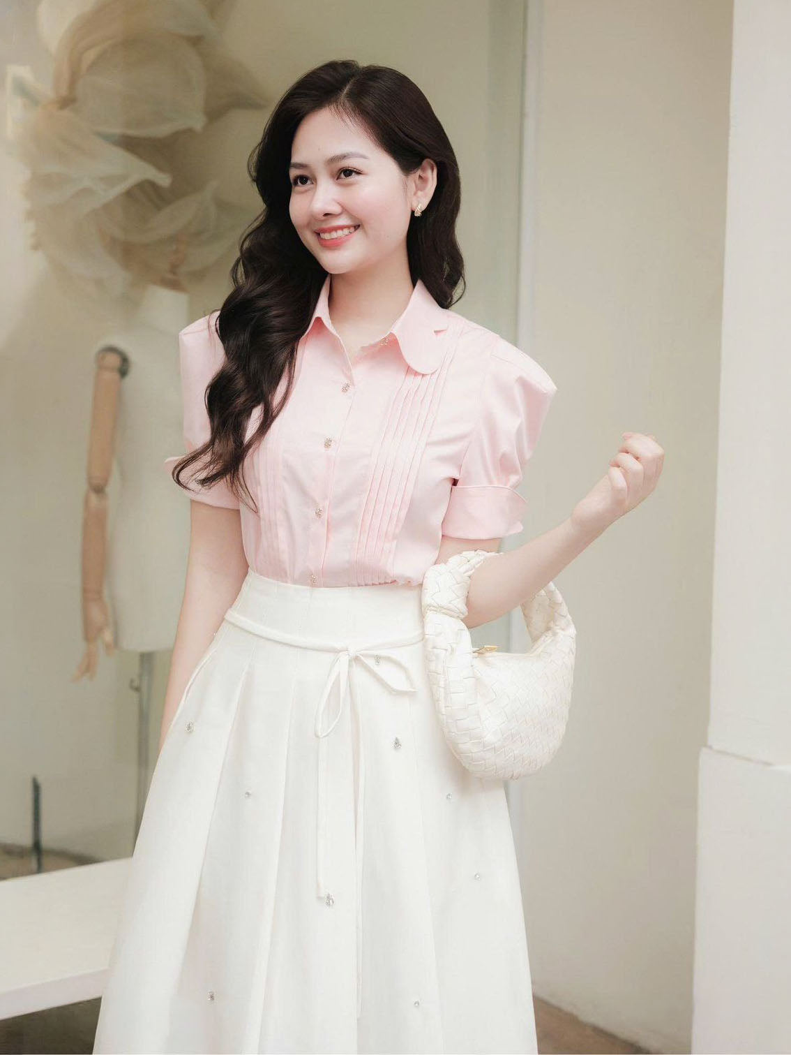 Petal Collar Pin-Tuck Front Shirt - Pink