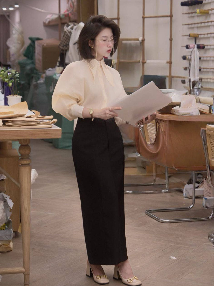 Swallow-Tailed Collar Embroidery Shirt