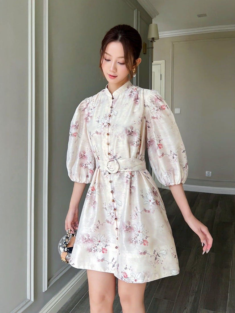 Belted Floral Button Up Dress
