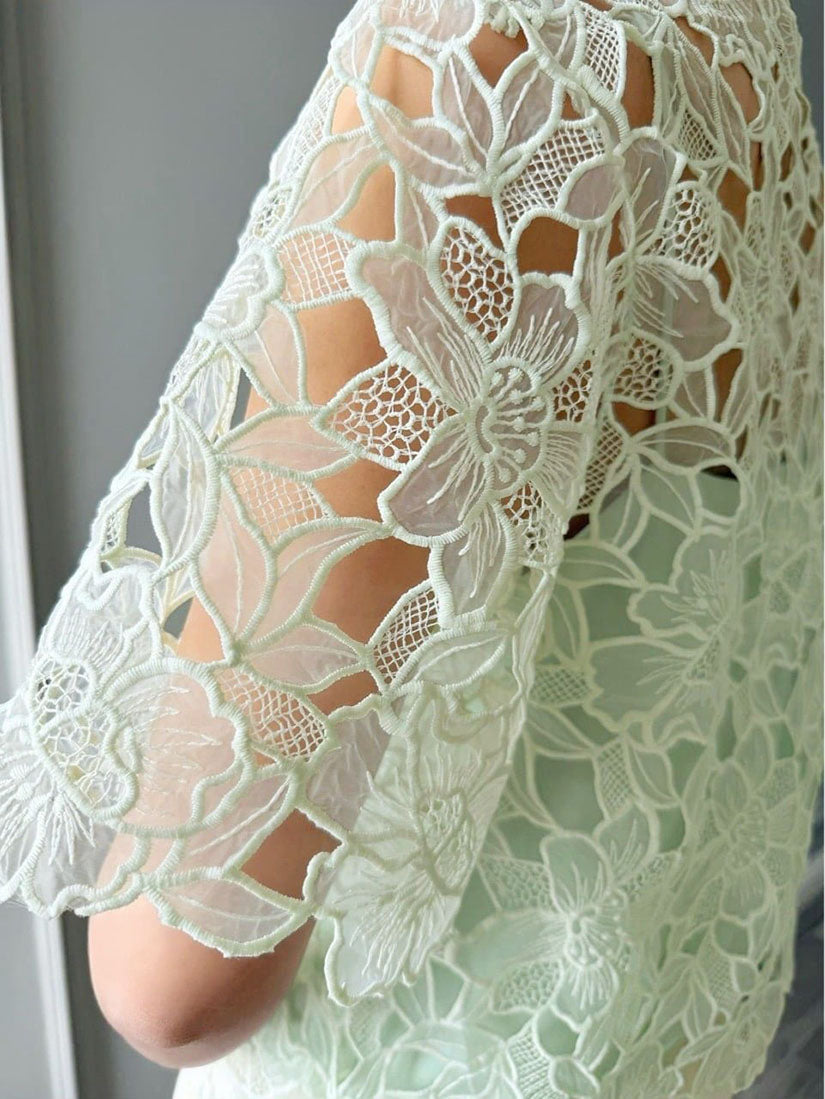 Floral Organza Lace Top - Mint