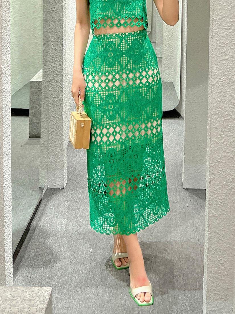 Green Lace Pencil Skirt - :BE/NOTABLE/
