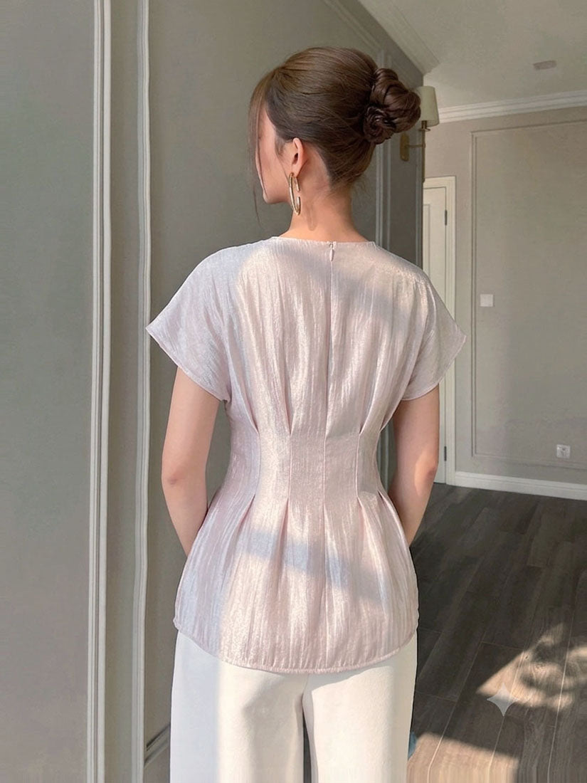 Pleated Waist Shimmery Top - Pink
