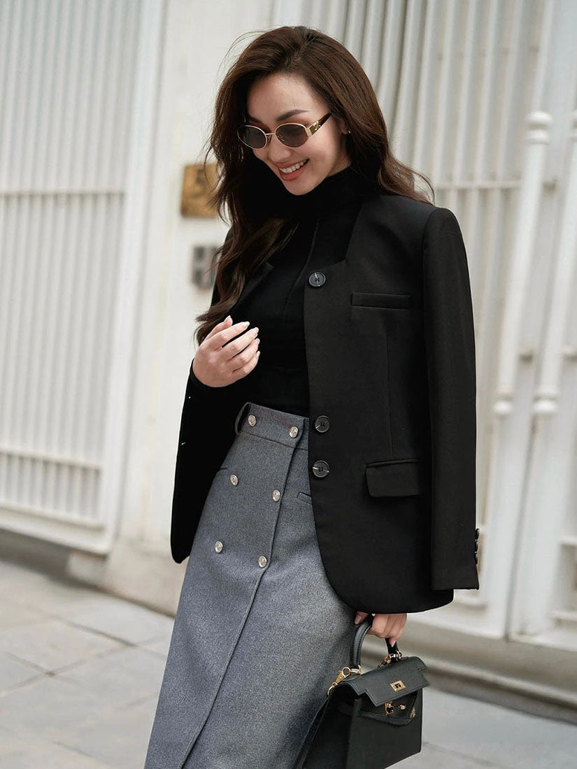 Black Square U-Neck Blazer