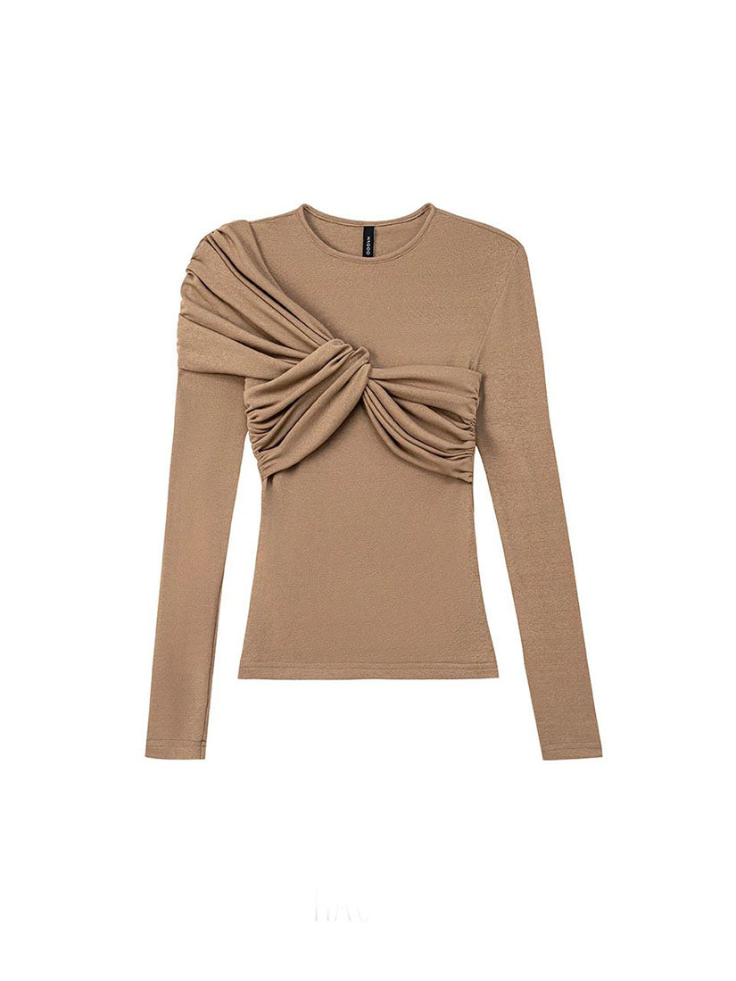 Beige Twisted Pleated Top