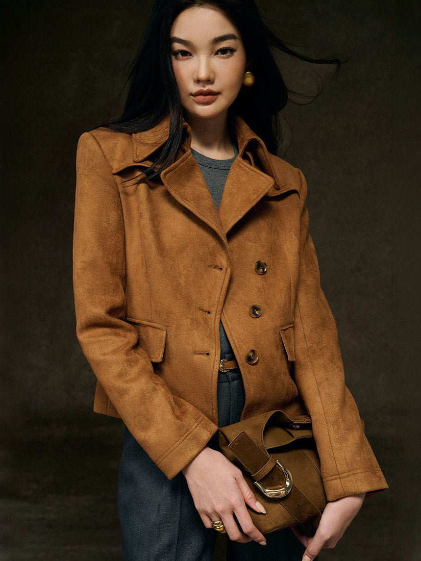Cropped Suede Collar Jacket