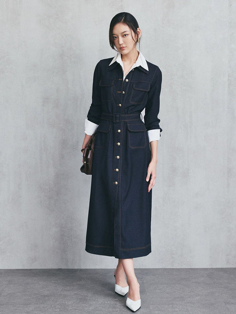 Belted Utility Denim Dress