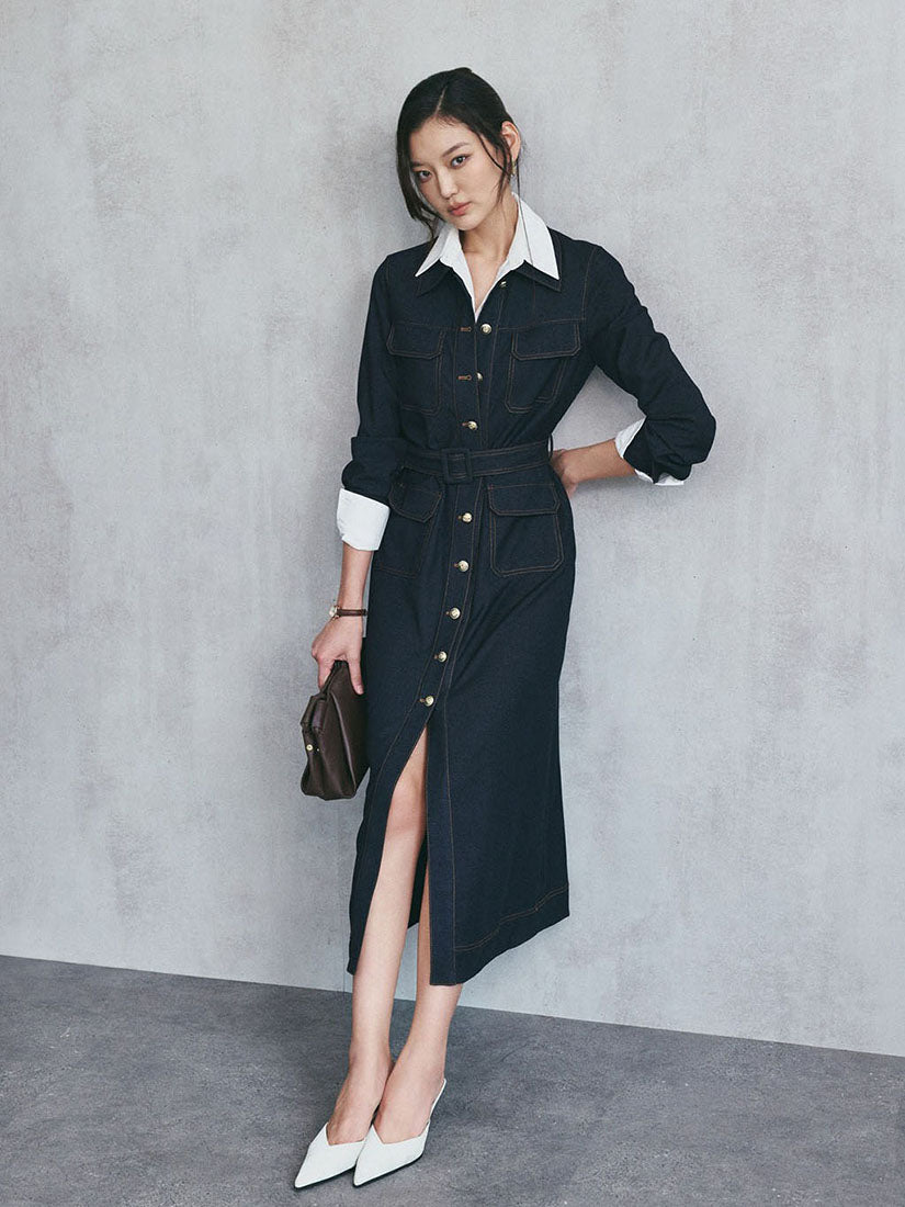 Belted Utility Denim Dress
