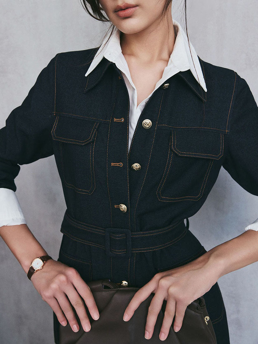 Belted Utility Denim Dress