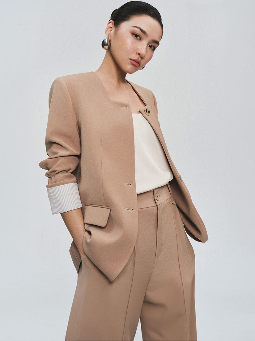 Beige Square U-Neck Blazer