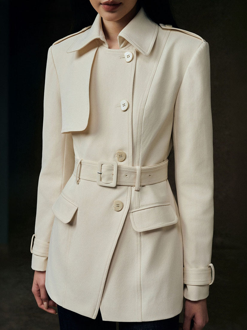 Cream Structured Cinched Waist Jacket