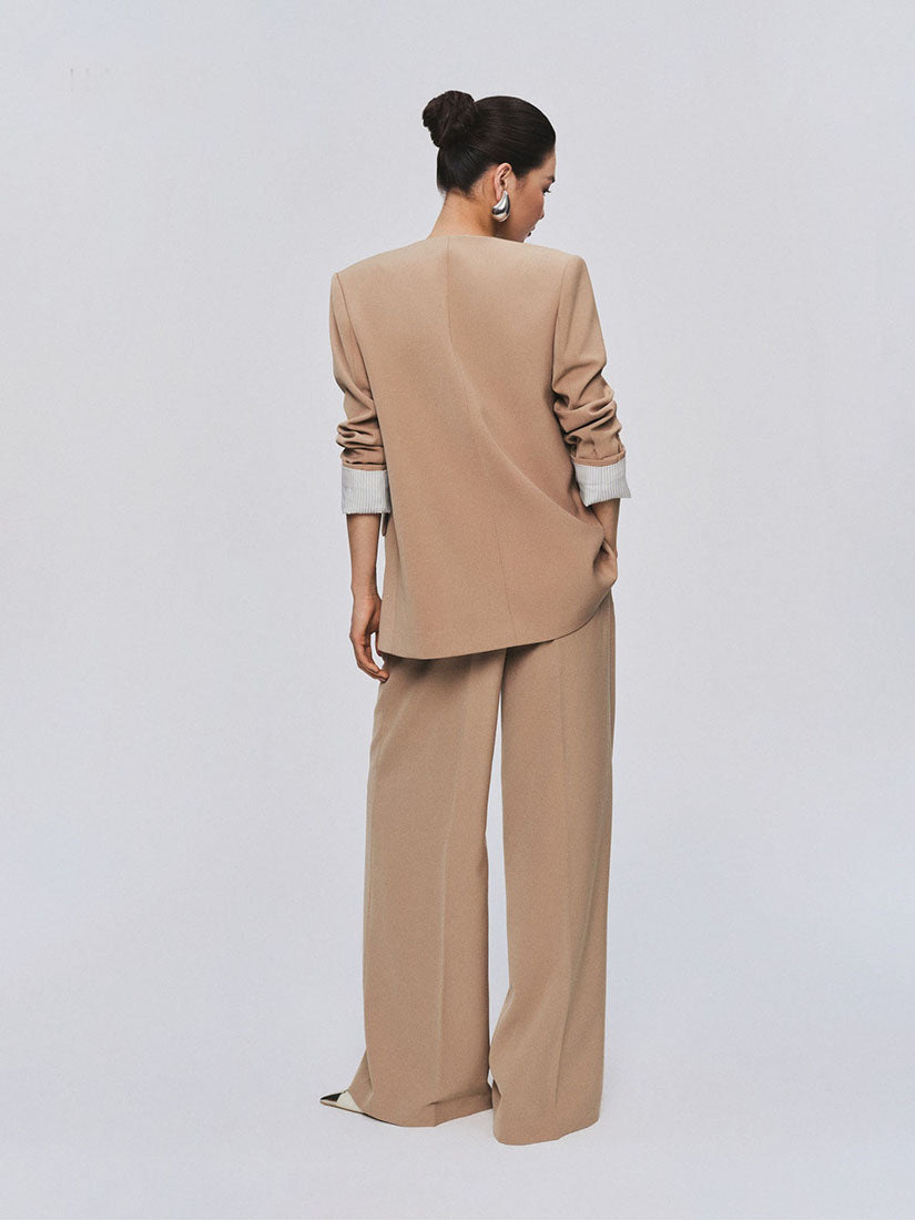 Beige Square U-Neck Blazer