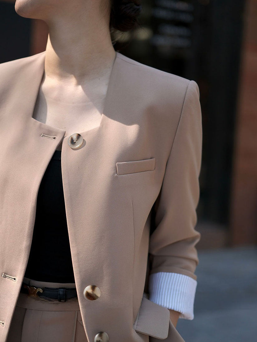 Beige Square U-Neck Blazer