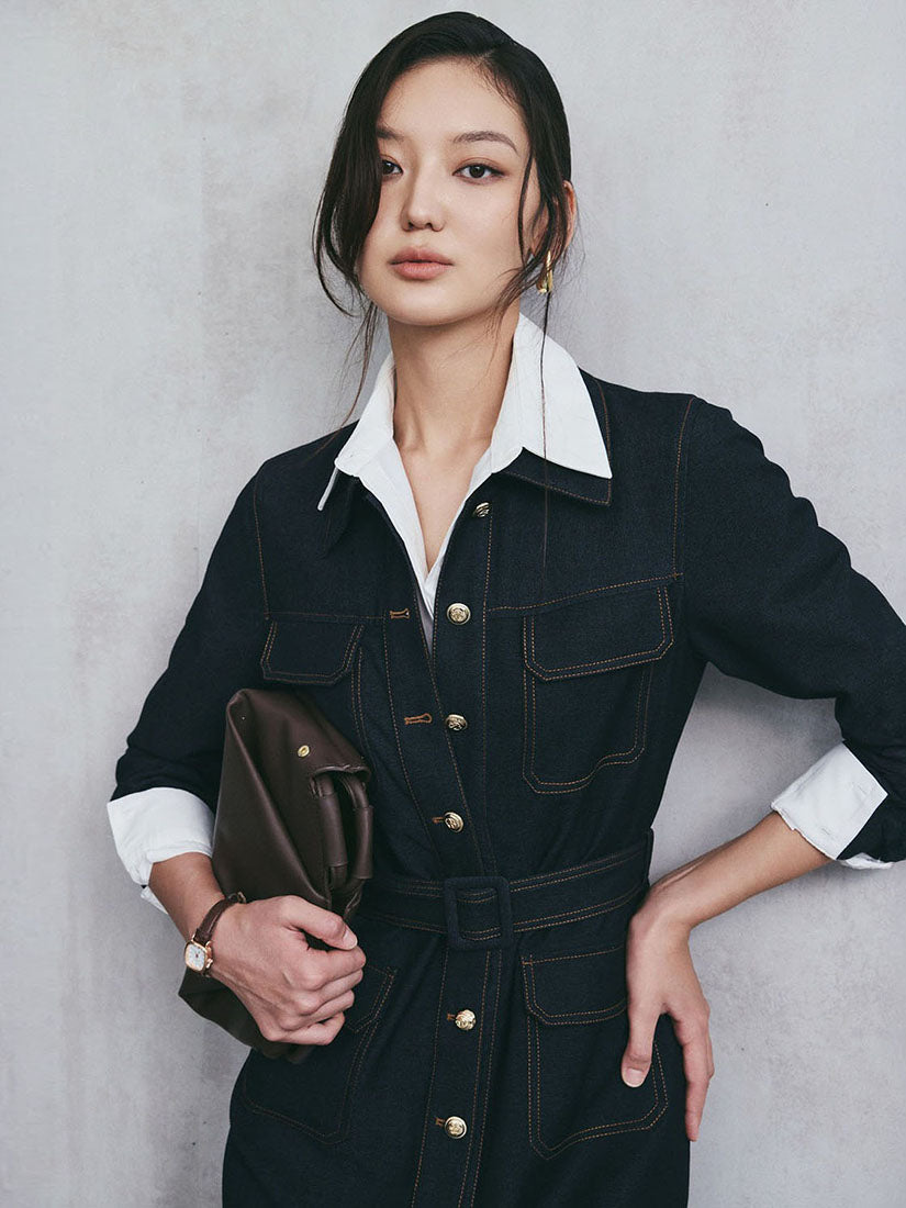 Belted Utility Denim Dress