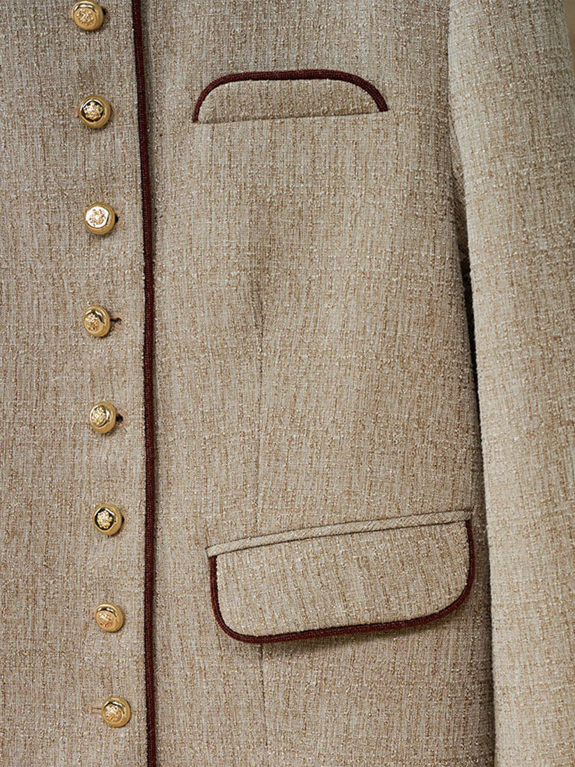 Brown Contrast Trim Mandarin Blazer