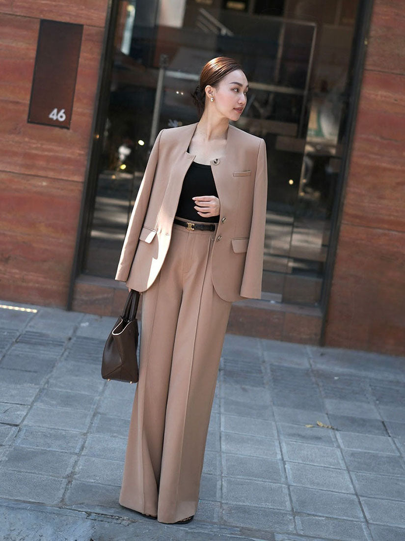Beige Square U-Neck Blazer