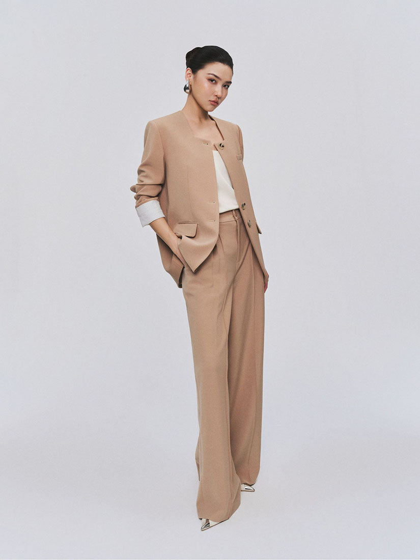 Beige Square U-Neck Blazer