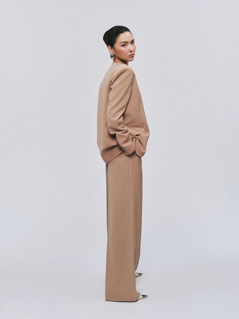 Beige Square U-Neck Blazer