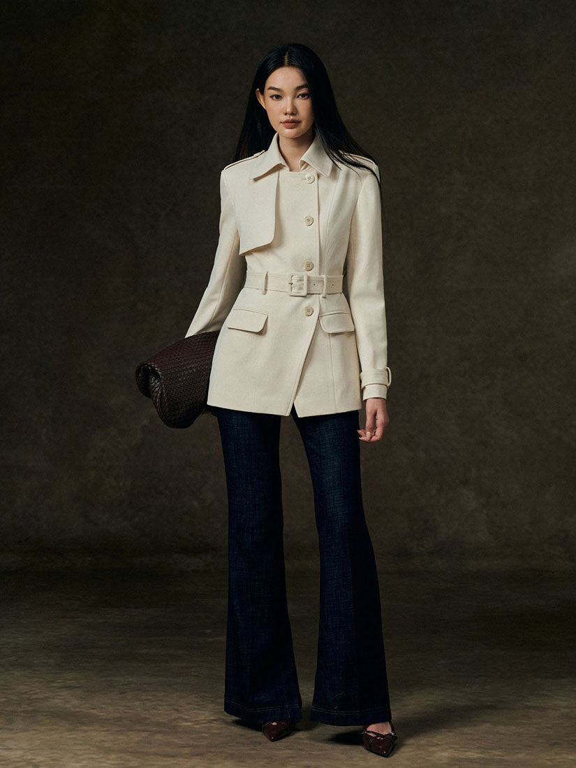 Cream Structured Cinched Waist Jacket