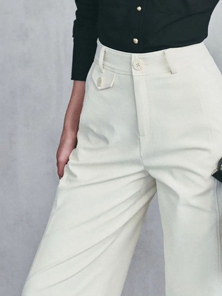 Flap Pocket Wide-Leg Trousers