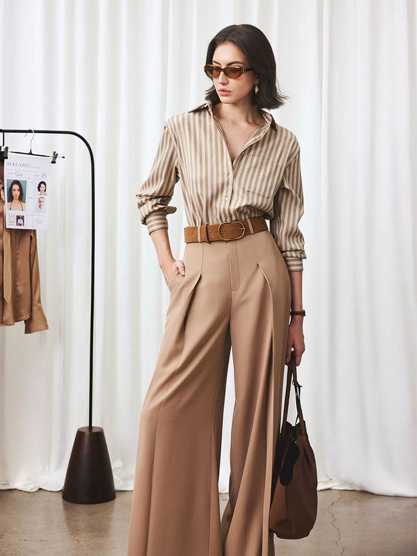 Straight Wide-Plated Tube Pants