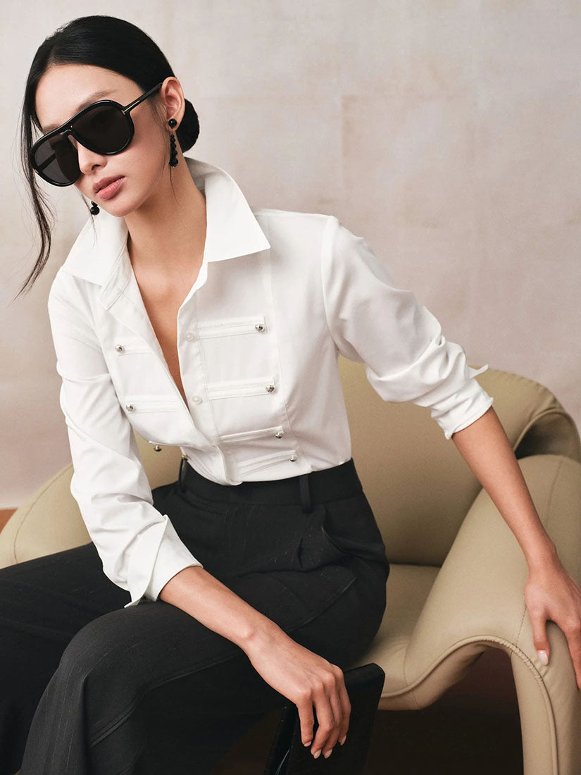 Wide-Leg Pants With Subtle Stripes & Trim