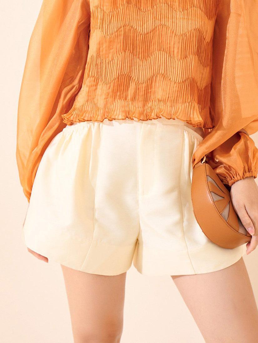 Cream Pleated Bermuda Shorts