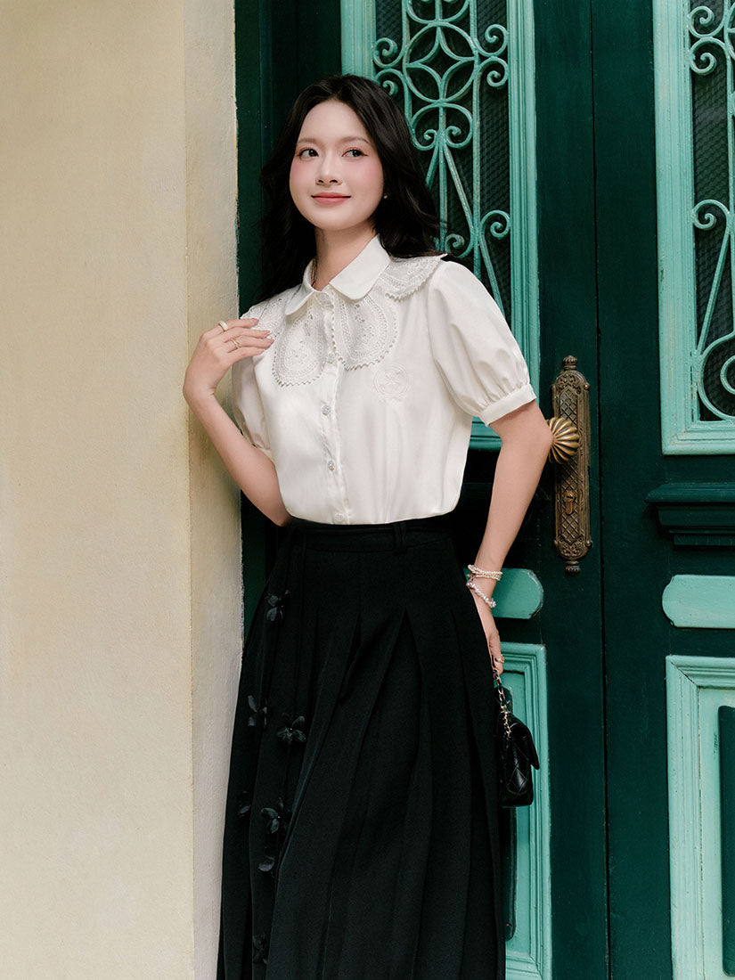 Embroidered Lace Collar Blouse