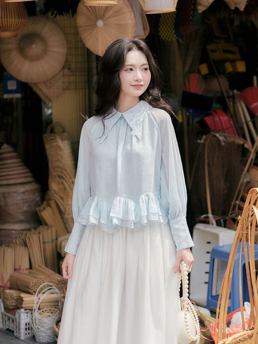 Flower Applique Collar Blouse