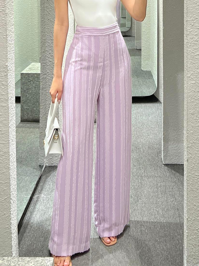 Lilac Textured Stripe Wide Leg Pants - :BE/NOTABLE/